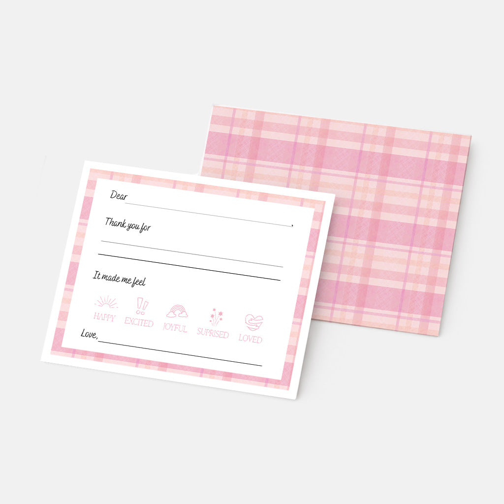 Summer Pink Plaid Thank You Note Set